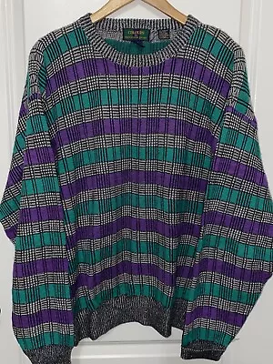 Colours By Alexander Julian Vintage Cotton Wool Sweater Men’s Large Purple Green • $39.99
