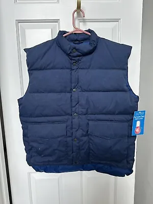 Vintage Sears Fieldmaster Quilted Puffer Blue Vest Ski Mens Sz L Goose Down • $21.95