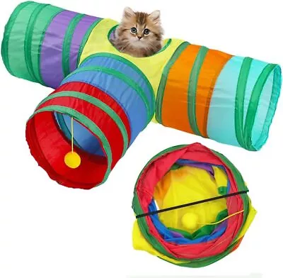 Pet Tunnel Toy Cat Rabbit Pop Up Tube Collapsible 2 Way Puppy Kitten Play Toy • £6.25