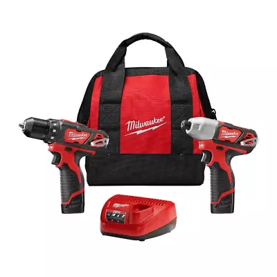 Milwaukee Cordless Drill Impact Driver Combo Kit W/ 2 Batteries Charger 12-Volt • $194.60