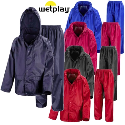 £13.69 • Buy Childs Waterproof Suit Jacket + Trousers Rain Set Kids Childrens Boys Girls Hood