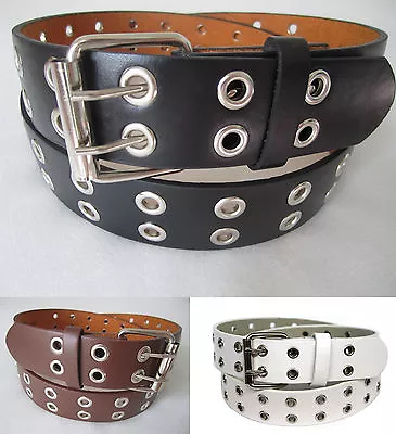 Men Women Double Grommet Holes Dress Casual Leather Belt 2Prong Removable Buckle • $8.95