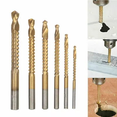 6PCS Twist Drill Bits HSS High Steel Titanium Saw Bit Drilling Wood Metal • £4.65