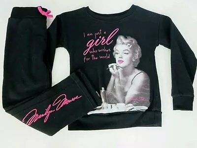 Marilyn Monroe Sweat Suit Outfit 2 Pc Shirt & Pants Black/Pink Girls Sz 7/8 • $35
