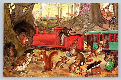 Anthropomorphic Squirrels Owls Birds Catching The Train Molly Brett Vintage PC • $6.99