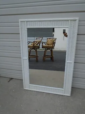 Faux Bamboo Mirror Wicker Cane Hollywood Regency  Cottage Gl;Boho White Tropical • $299