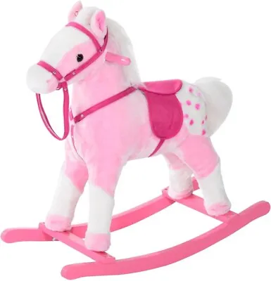 Toddler Rocking Pink Horse Ride On Plush Rocker Wooden Base Toy Sounds Handlebar • £45.89