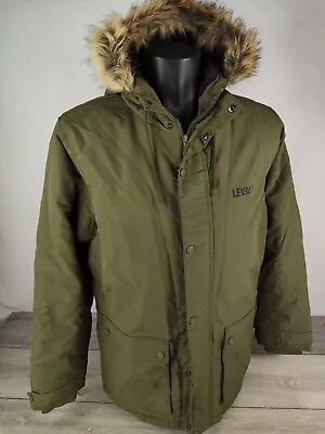 Level 1 Parka Mens Fur Hooded Jacket KHAKI Size Medium • £34.99