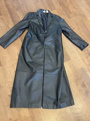 Newport News Vintage 100% Genuine Leather Trench Coat Women Size L Black   • $49