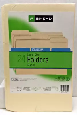 SMEAD 1/3 Cut Tabs Legal Sized Manilla Folders Pack Of 24 Free Shipping! • $17.98
