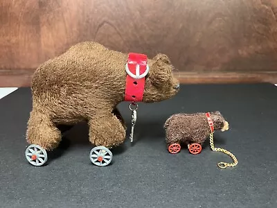 2 Vintage Handmade Miniature Dollhouse Plush Bears On Wheels • $9.99