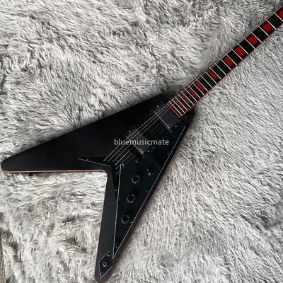 $271.66 • Buy Matt Black V-Fork Electric Guitar 2H Pickups Rosewood Fretboard String Thru Body