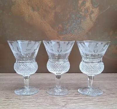 3 X Vintage Edinburgh Crystal Thistle Etched Small Wine Glasses 11.75 Cms  • £74.99