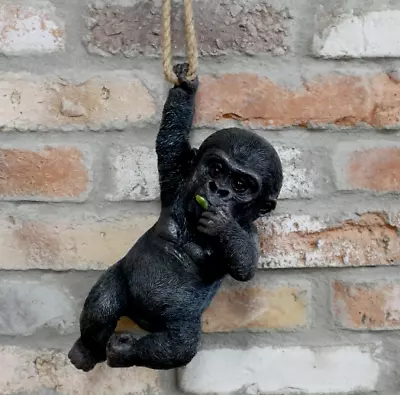 Baby Gorilla Tree Hanging Ornament Rope Swinging Black Monkey Garden Decoration • £26.49