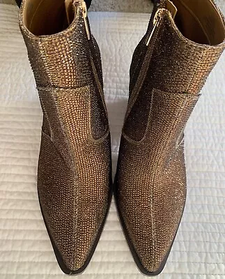 Jessica Simpson Zalor Rhinestone Western Bootie Bronze Glitter Gabor Size 8 • $49