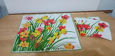 3 Vintage Vera Neumann Ladybug Red & Yellow Daffodils Napkins • $21