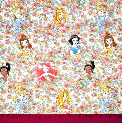 Disney Princess Fabric HALF YARD 100% Cotton Floral Tiana Belle Ariel Cinderella • $4.98