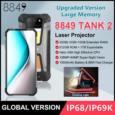 Global 8849 Tank 2 Projector Phone 22GB+512GB Camping Light 108MP 15500mAh IP68 • £378.78