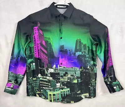 Zara Men NY City Building Print Night Life L/S Button Up Shirt Size Small 77302 • $20.21