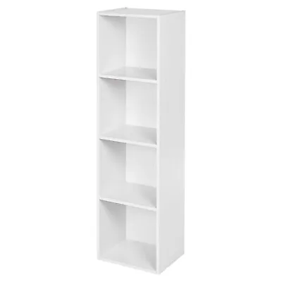 4 Tier White Bookcase Tall Narrow Display Shelving Storage Wood Furniture • £39.99