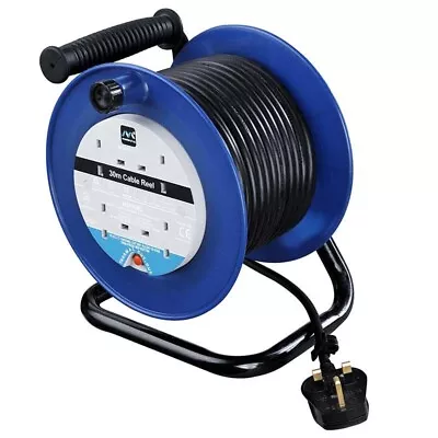 30m Extension Reel Lead 4 Gang Sockets Open Cable With Handle Blue - Masterplug • £35.99