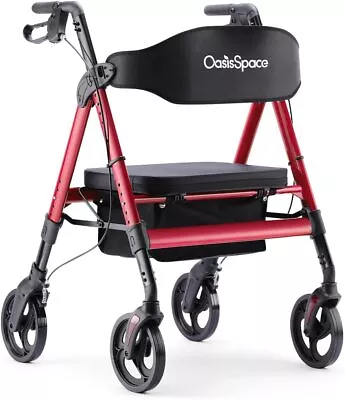 OasisSpace 450 Lbs Folding Medical Aid Heavy Duty Rolling Rollator Walker W/Seat • $189.99