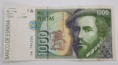 1992 / Banco De España Spain - 1000 Pesetas Banknote Serial No. 5A 794204 • £6.59