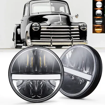 Pair 7 Inch Round LED Headlights With DRL Turn Signal For Chevy Truck 1947-1957 • $86.89