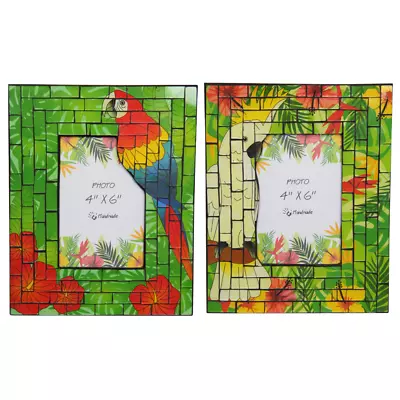 2x 25cm Glass Cockatoo & Parrot Photo Frame 4 X 6  Tropical Mosaic Style Free St • $25.68