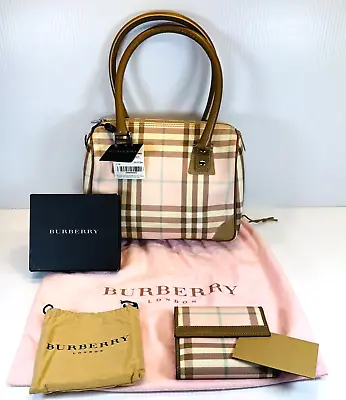 VTG Burberry Nova Plaid Handbag Pink Beige Canvas Leather W/ Matching Wallet EUC • $359.99