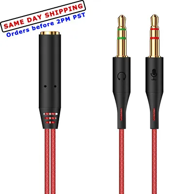 $13.62 • Buy 3.5mm Female Jack To 2 Dual Male Headphone Mic Audio Y Splitter Cable Adapter