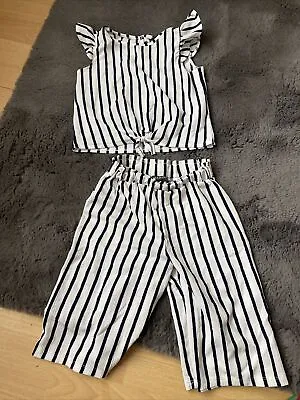 £2 • Buy Primark Girls Trouser Suit Top & Collates Bottoms Size 3/4 Yrs White Blue Strip 