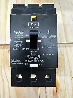 Square D EDB34020 20A 3 Poles Bolt On Circuit Breaker • $110