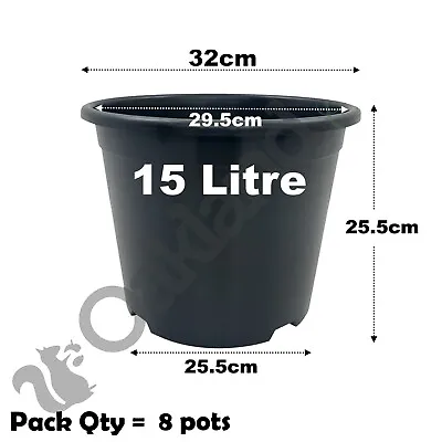 15 Litre Black Plant Pots Plastic Round Flower Pot  L LT High Quality Qty = 8 • £18.55