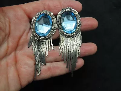 Vintage 1980's Silver Tone Cobra Chain Tassel Pierced Earrings • $14.99