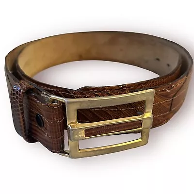 Vtg Sir Edward Haberdasher Belt Leather Genuine Alligator Lizard Brown Disney 36 • $32.85