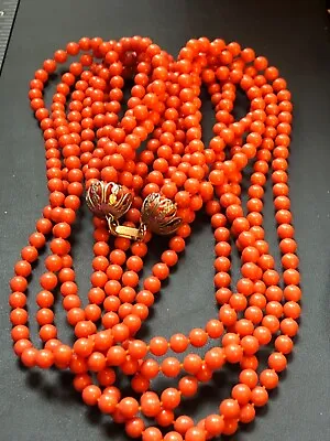 Gorgeous Estate Orange Lucite Beaded Vintage Multistrand Necklace • $9