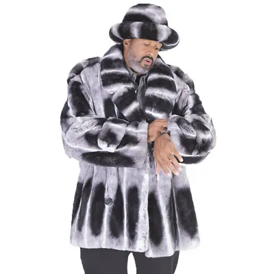 Men Winter Warm Jacket Real Rex Rabbit Fur Coat Fashion Chinchilla Color Outwear • $555.45