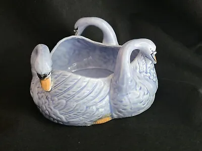 $11.95 • Buy Vintage Ceramic Three Swan Blue Cottagecore Vase Planter Pot Made In Japan