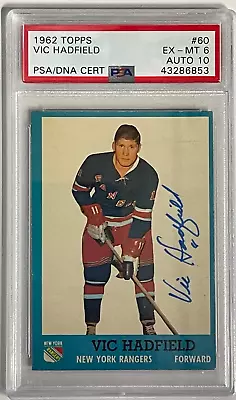 Vic Hadfield Autographed 1962-63 Topps Card #60 (PSA) • $204