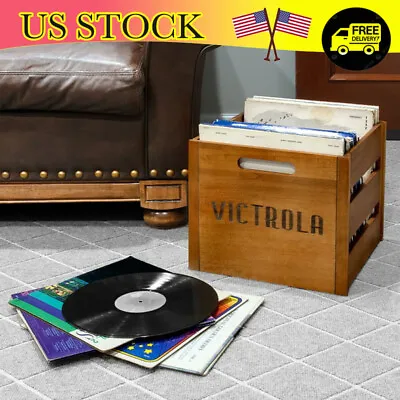 Vinyl Record Storage Box Organizer Wooden Record Crate Holder Album Display US • $20.57