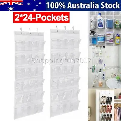 $22.90 • Buy 2X 24-Pocket Shoe Holder Bag Organiser Over Door Hanging Shelf Rack Storage Hook