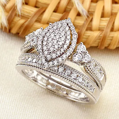 Vintage Bridal Ring Set Engagement Wedding Promise Ring Set 925 Sterling Silver  • $39.99