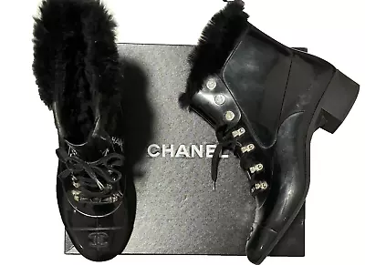 Chanel Boots Chanel Rubber Fur Boots 40 UK6 Insole 26cm Black • £399