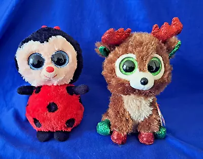 TY Beanie Boos  Lot Of 2 Soft Toys  Bugsy  The Ladybug &  Fudge  The Reindeer. • $25