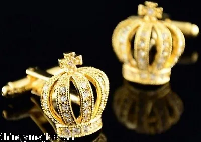£7.49 • Buy Pair Royal Crown Gold / Diamante Cufflinks Shirt Novelty Gift King Mens Wedding