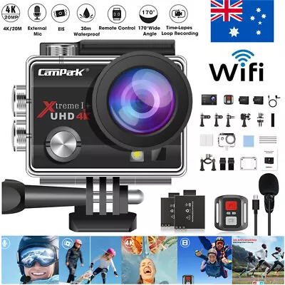 Campark 4K Ultra HD 24MP Action Camera WiFi Sports Cam Waterproof Sony Sensor • $82.01