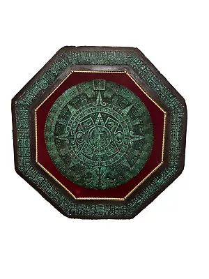 Rare Vintage 18” Green Malachite Stone AZTEC MAYAN CALENDAR Wood Wall Art Mexico • $150