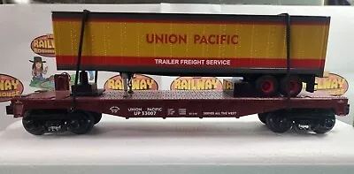 MTH RAIL KING # 30 - 7632 FLATCAR W UNION PACIFIC TRAILER • $50