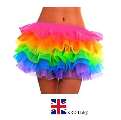 £4.85 • Buy Supreme Ruffle NEON RAINBOW TUTU Layered Ra Ra Skirt Pride Party Fancy Dress UK
